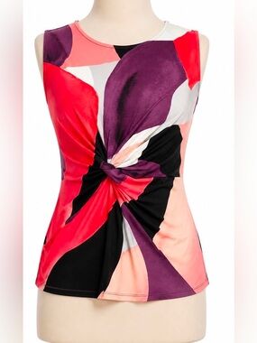 .  DKNY Abstract Print Sleeveless Top | Twist Knot Front Stretchy Slimming